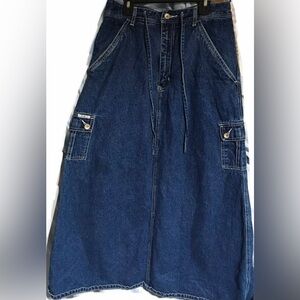 Denim Cargo Jeans Skirt Tie Belt Maxi Long Length Size 11/12